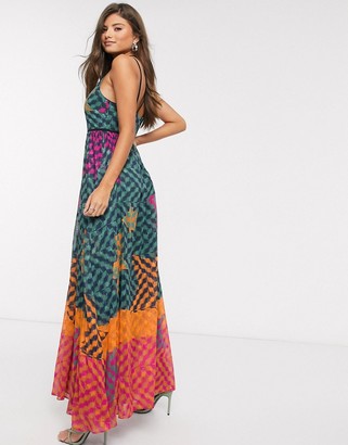 high neck green maxi dress