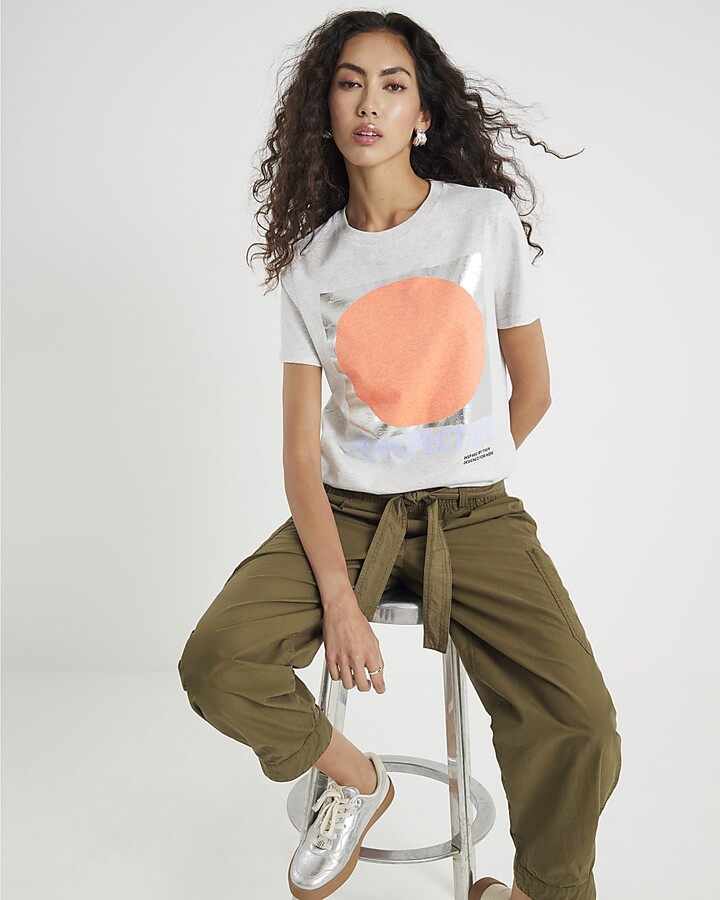 Kind Society River Island Womens Grey Washed Paris Graphic T-Shirt