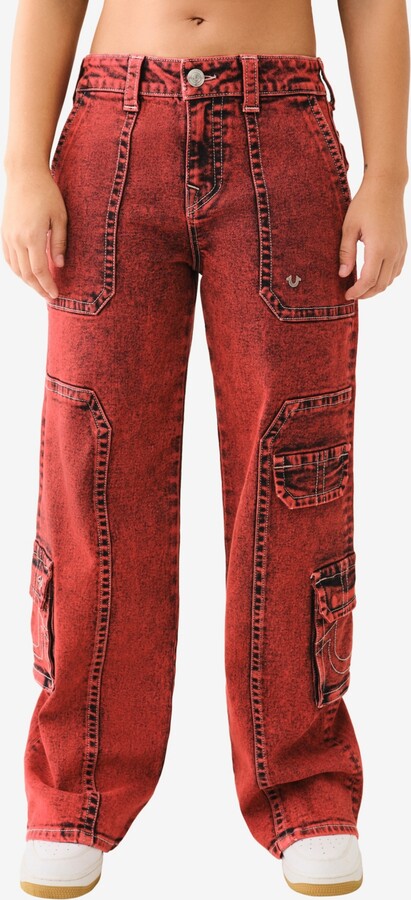 True Religion Women's Bobbi Baggy Cargo Flap Jeans