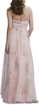 Marchesa Notte Bridesmaid Watercolor-Print Tulle Double-Strap Cami Gown