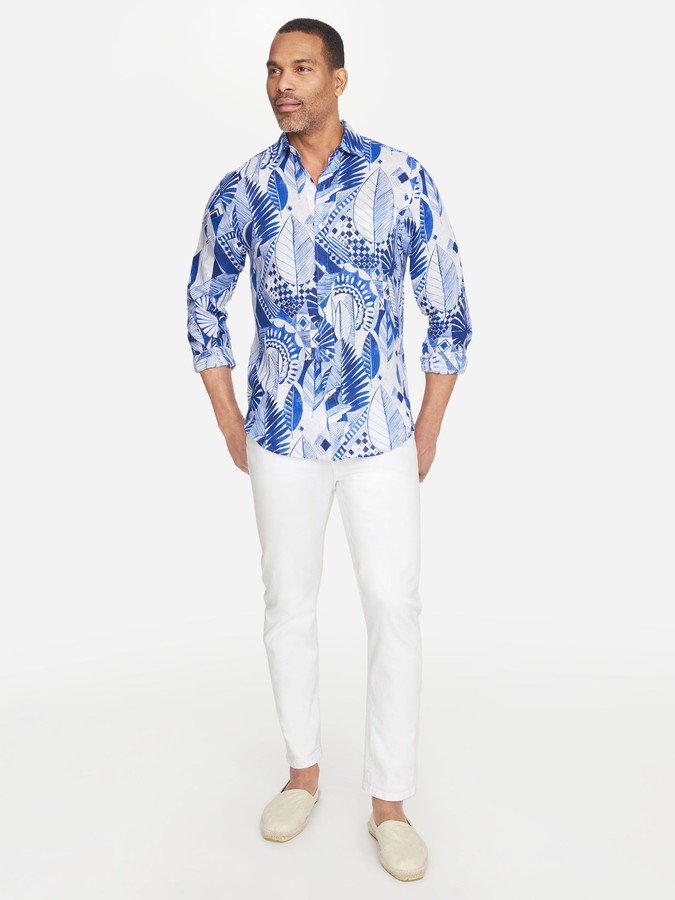 J.Mclaughlin Gramercy Classic Fit Linen Shirt in Royal Palm ShopStyle