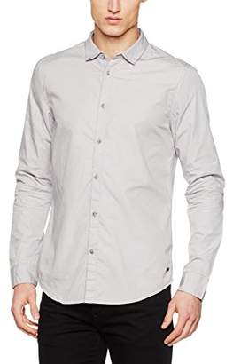 Bench Men's Crinkle Cotton Casual Shirt, (Light Grey GY003), L