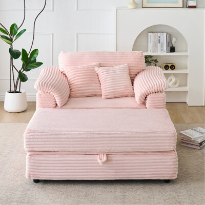 Latitude Run 47.24-Inch Spring-Wrapped Corduroy Armchair + Storage Stool Set With USB Ports - Comfortable Single-Person Sofa Suitable For Both Living Room And Bed