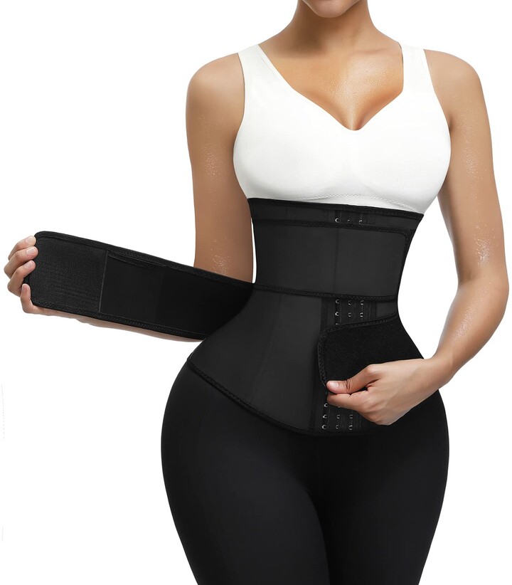 FeelinGirl Waist Cincher With Double Straps 7 Steel Boned Latex Waist  Trainer With Adjustable Hook-Eye Waist Trimmer Corset Shapewear Outfit For  Women Black S UK - ShopStyle