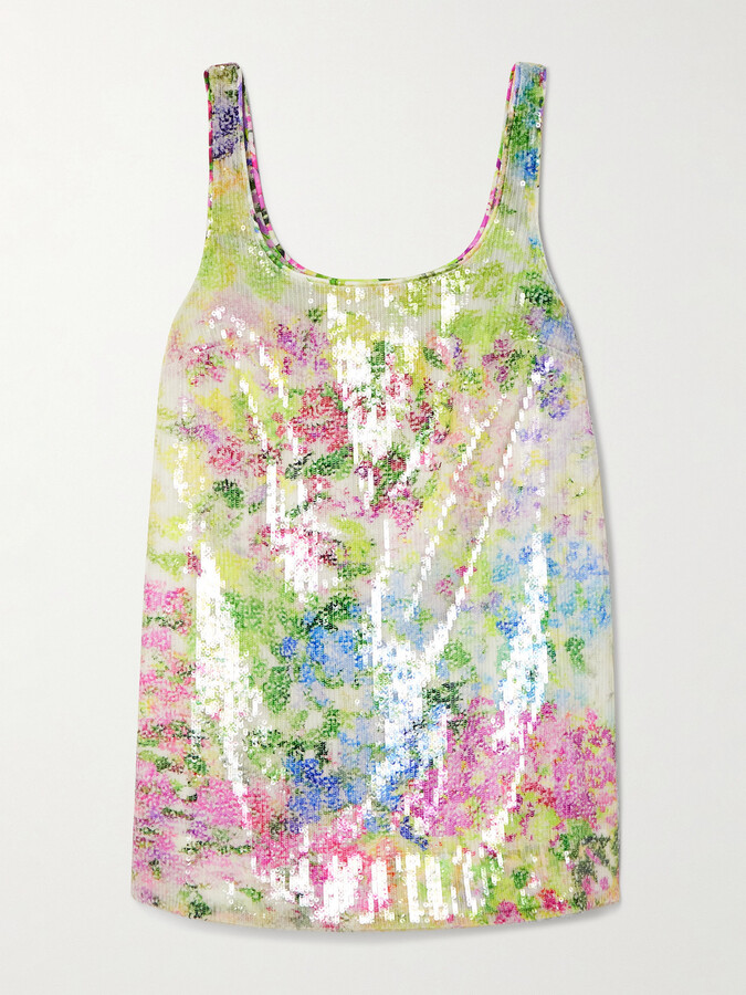 Aje Dahlia Floral-print Sequined Mesh Mini Dress - Green