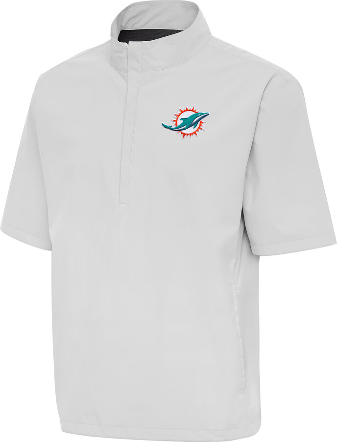 Men's Antigua Heather Gray Miami Dolphins Brisk Short Sleeve Quarter-Zip Windshirt