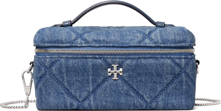 Tory Burch Kira diamond quilt denim east-west vanity case