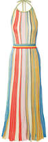 Missoni - Striped Metallic Stretch-knit Halterneck Dress - Coral