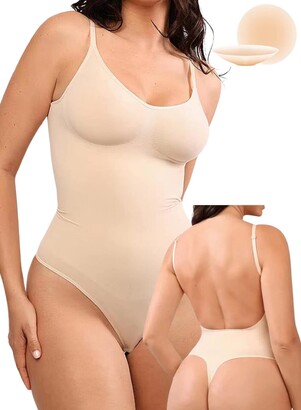 CheChury Women's Shapewear Backless Bodysuit with Invisible Adhesive Bras  Thong Body Shaper Adjustable Straps Openable Crotch Backless Shapewear  Tummy