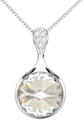 Swarovski EleQueen 925 Sterling Silver CZ Solitaire Round Pendant Necklace Adorned with Crystals