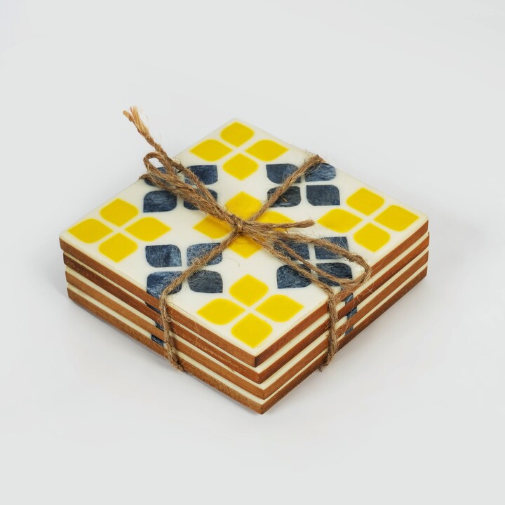 Mela Artisans Marigold Mosaic Inlay Coasters