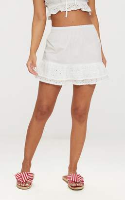 PrettyLittleThing Petite White Broderie Anglaise Detail Mini Skirt