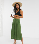 Thumbnail for your product : Asos Tall ASOS DESIGN Tall button front midi skirt in khaki