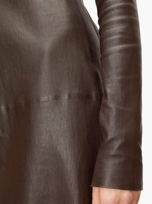 Bottega Veneta High-neck Leather Midi Dress - Dark Brown