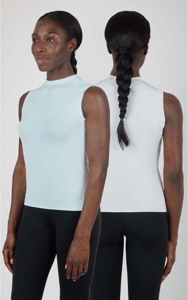 Yogalicious Womens 2 Pack Mock Neck Presley Fitted Tank Top - Plein Air/Micro Chip - Large