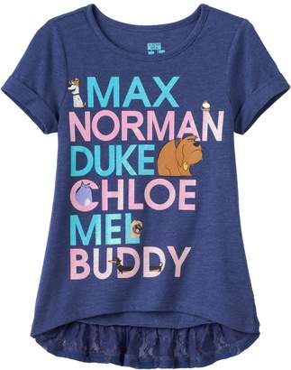 Disney Pixar The Life of Pets "Max, Norman, Duke, Chloe, Mel & Buddy" Girls 4-6x High-Low Tee
