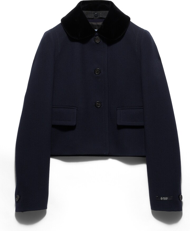 Prada Single-breasted Natté Fabric Jacket, Woman, Navy, Size 40