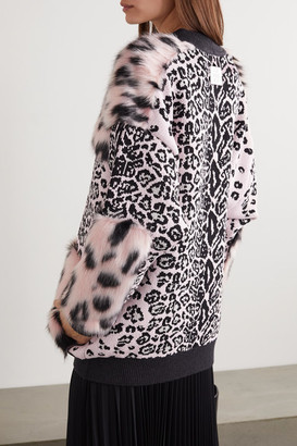 Stella McCartney Faux Fur And Leopard-intarsia Knitted Cardigan - Pink