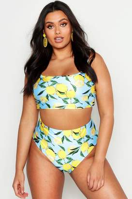 boohoo Plus Lemon Print High Waist Bikini