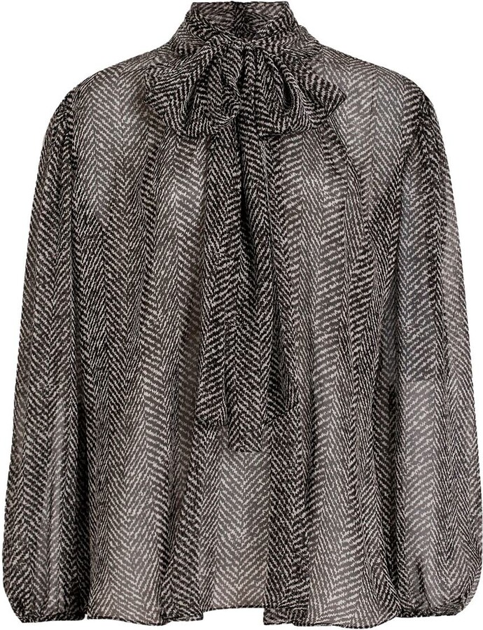 Dolce & Gabbana Chevron-Print Silk Chiffon Shirt