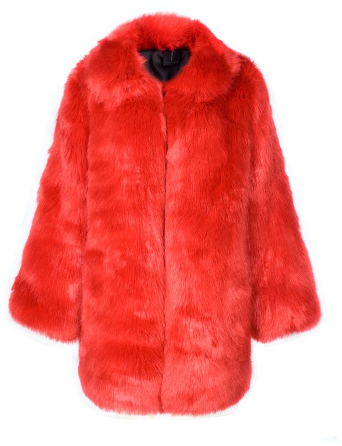 Rue Agthonis Red Eco Fur Coat - ShopStyle
