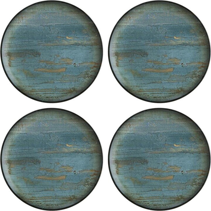Turgla Home Blue / Brown Madera Round Decorated Porcelain Plate Set Of Four