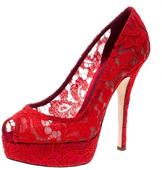 Red Satin Peep Toe Pumps | Shop the world's largest collection of fashion |  ShopStyle
