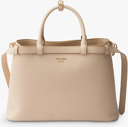 Prada Womens Neutral Buckle Medium Leather Tote Bag 1 Size