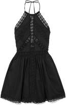 Thumbnail for your product : Charo Ruiz - Crocheted Lace-paneled Cotton-blend Mini Dress - Black