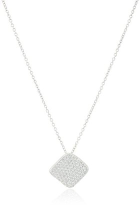 Crislu Simply Pave" Platinum Plated Sterling Silver Cubic Zirconia Square Pendant Necklace, 16" + 2" Extender