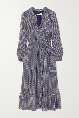MICHAEL Michael Kors Ruffled Floral-print Georgette Wrap Dress - Blue