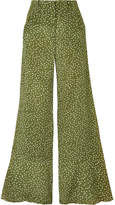 Thumbnail for your product : Adriana Degreas Millie Punti Polka-dot Silk Crepe De Chine Wide-leg Pants - Green