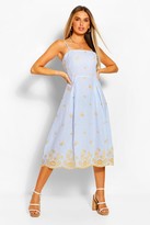 Thumbnail for your product : boohoo Striped Embroidered Strappy Tie Back Skater Dress