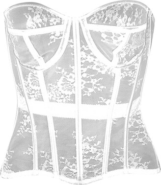 UK Ladies Sexy Overbust Bustier Lace Up Boned Corset Top Burlesque  Basque+Thong