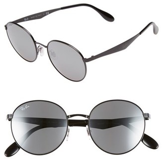 Ray-Ban Women's Highstreet 51Mm Round Sunglasses - Shiny Black