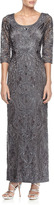 Thumbnail for your product : Sue Wong 3/4-Sleeve Embellished Column Gown, Charcoal