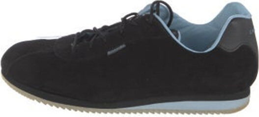 Chanel Suede Low Top Sneakers Black Interlocking CC Logo Round-Toes with Leather Trim Embellishment Platform Lace-Up Closure at Uppers Includes Dust Bag Designer