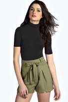 Thumbnail for your product : boohoo Paige Paper Bag Waisted Tie Belt Shorts