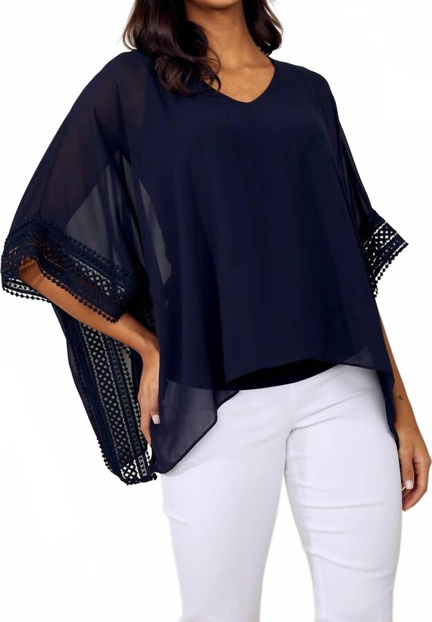 Joseph Ribkoff Chiffon And Silky Knit Poncho Top In Midnight Blue