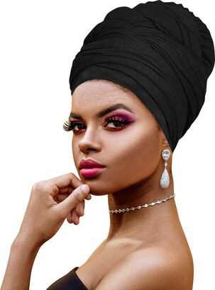 Novarena Ankara African Print Soft Headwraps Headband Long Hair Head Wrap  Scarf Turban Tie Jersey Knit African head wraps (1. Black) - ShopStyle