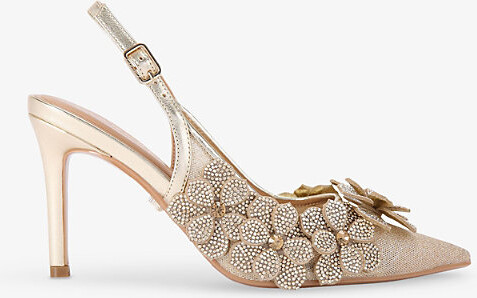 Carvela Womens Gold Petalo Floral-Appliqué Metallic-Woven Slingback Courts Eur 40 / 7 Uk Women