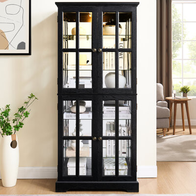 huibaoxiang Glass Showcase With Four Doors, Adjustable Shelving, Metal Handles, And Lighting For Home Or Office Collectibles American Design, Display, Shelves, E2