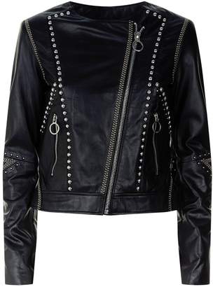 Pinko Collarless Studded Leather Jacket