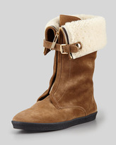 Thumbnail for your product : Burberry Shearling-Lined Zip-Front Boot, Dark Brown