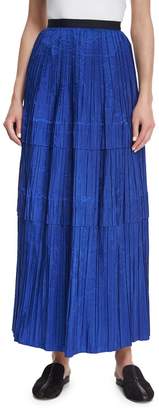Oscar de la Renta Tiered Pleated Silk Maxi Skirt, Blue