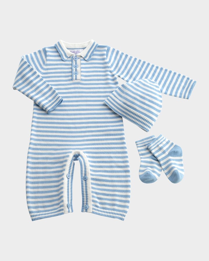 Rachel Riley Boy's Knit Striped 3-Piece Playsuit Gift Set, Size 3M-18M