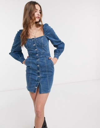 Emory Park button front mini dress with bust detail in denim