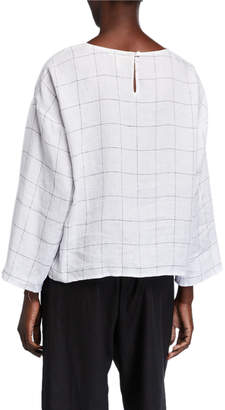 Eileen Fisher Plus Size Broad Check Jewel-Neck 3/4-Sleeve Top