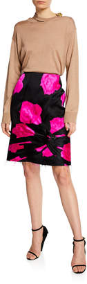 Calvin Klein Rose-Print Silk Pencil Skirt