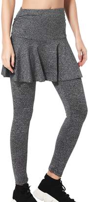 Wantdo Women's Yoga Leggings Layered Mini Skirt Active Sport Tight Pants (,L)